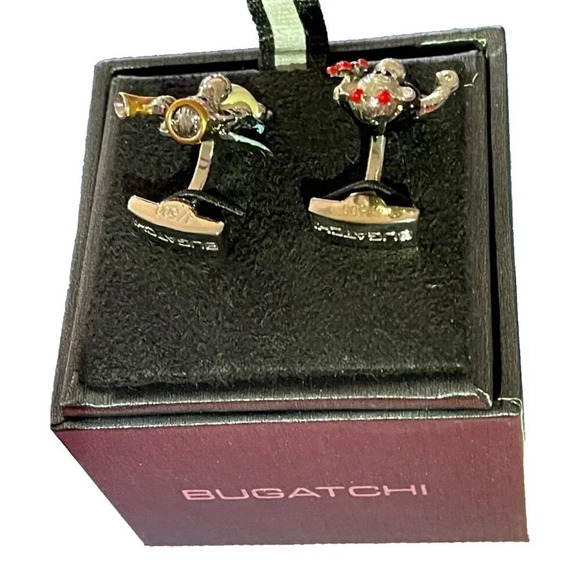 Bugatchi Logo Silver Multi-Color Enamel Monkey Devil & Monkey Angel Cuff Links - Picture 4 of 6